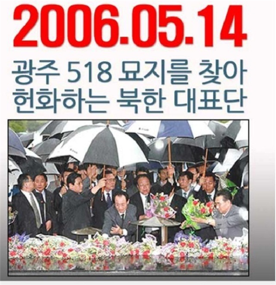 광주 5.18민주화공원을 찾아 헌화하는 북한 대표단.